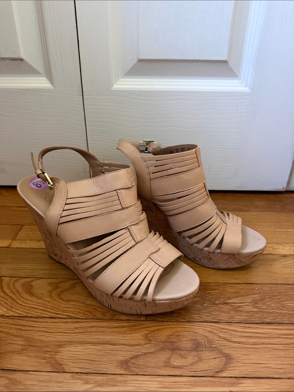 Franco Sarto Beige Strappy Cork Wedge Sandals